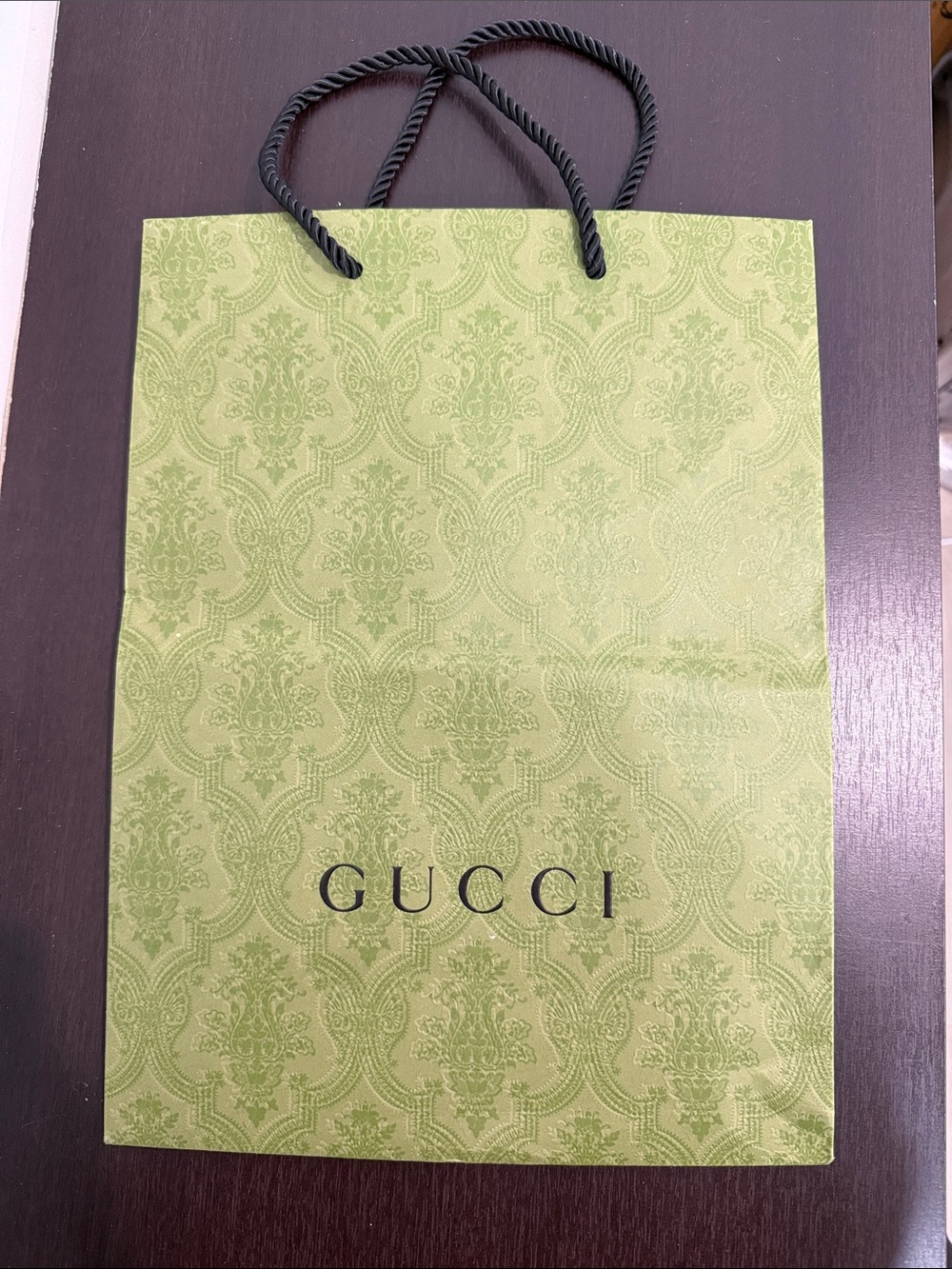 Gucci Light Green Patterned Gift Bag with Black Rope Handles Like New
